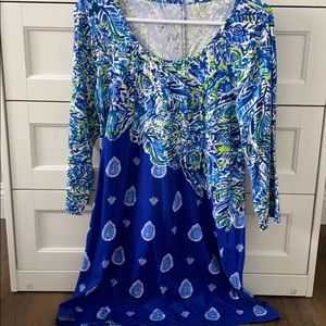 Lilly Pulitzer Bay Dress Blue and Green Print L